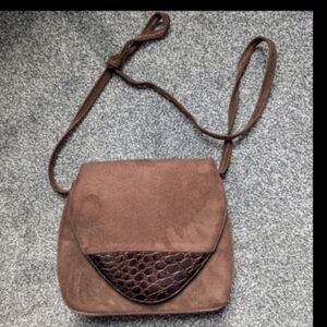 Brown Suede Crossbody Bag. Made In Italy. FIRM